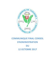 COMMUNIQUE FINAL CONSEIL D’ADMINISTRATION DU 12 OCTOBRE 2017